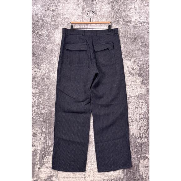 Original Fibres Pants 34 x 30 Mens Blue Pinstripe Linen Straight Leg - Picture 2 of 7